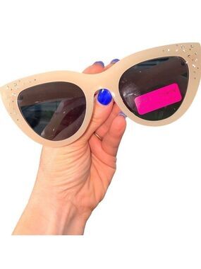 Betsey Johnson Beige Rhinestone Cat Eye Sunglasses, UV Protection pink snakeskin